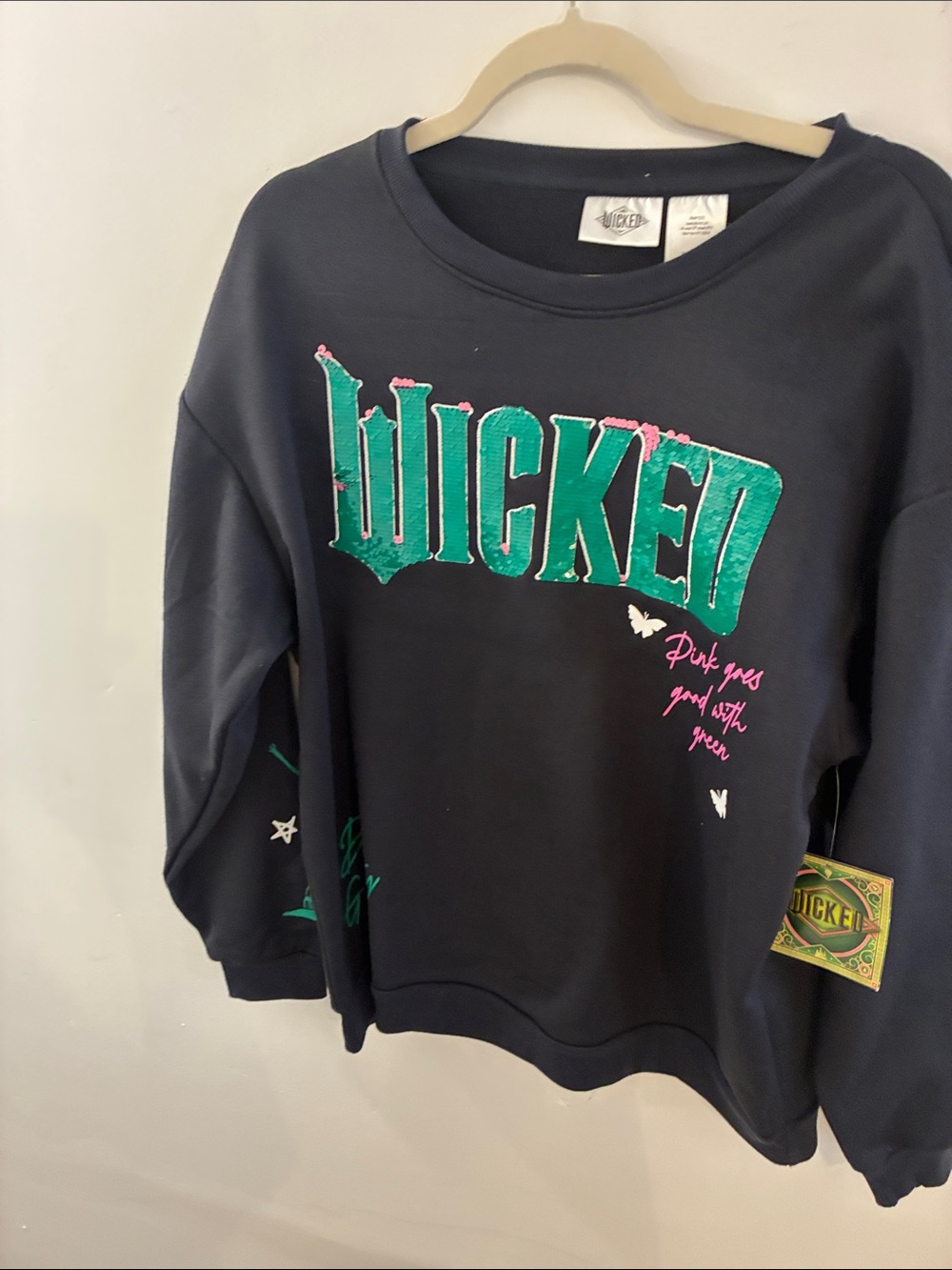 NWT Wicked Musical Women Defy Gravity Flip Sequin Sweatshirt M
